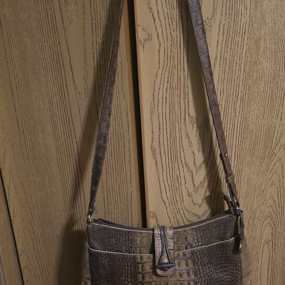 Brahmin Brown Croc-Embossed Shoulder Bag